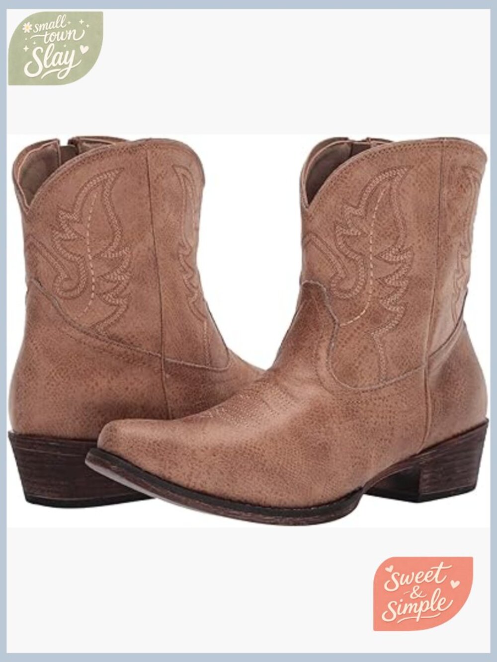 Western Boots with Embroidered Rhinestone Detail Snip Toe Block Heel